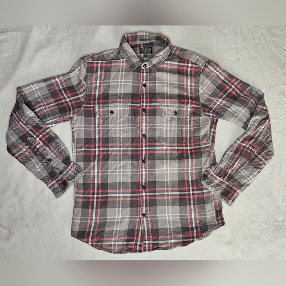 J. Crew Other - J. Crew Trade & Co. mens slim fit medium coral & gray plaid button up flannel